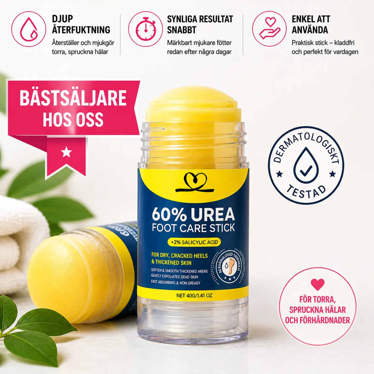 Reparerande fotstick för spruckna hälar och hård hud